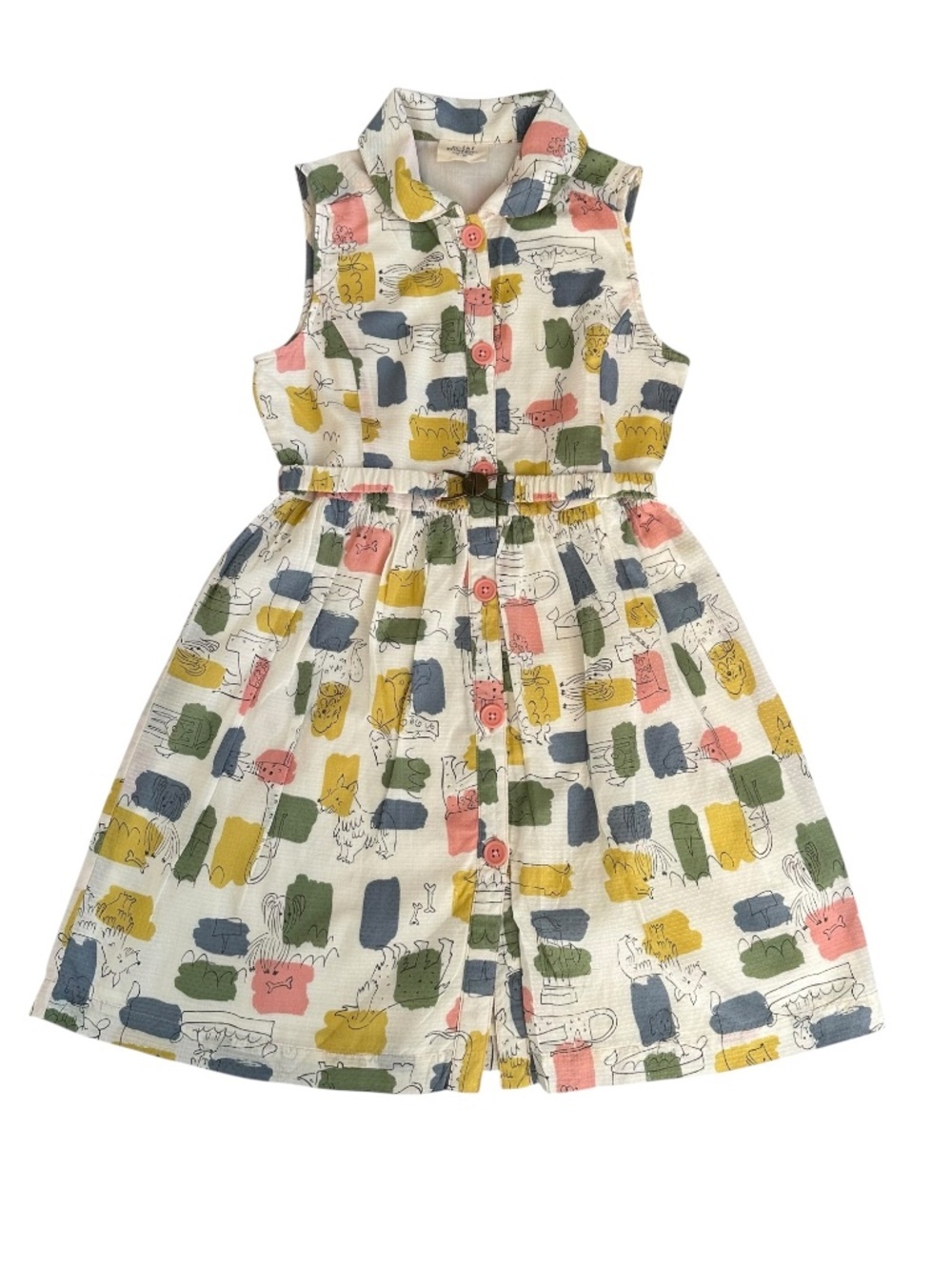 Mini Boden Girls 7-8Y Retro Fifties Shirt Dress Snowdrop Doggie Splash Print